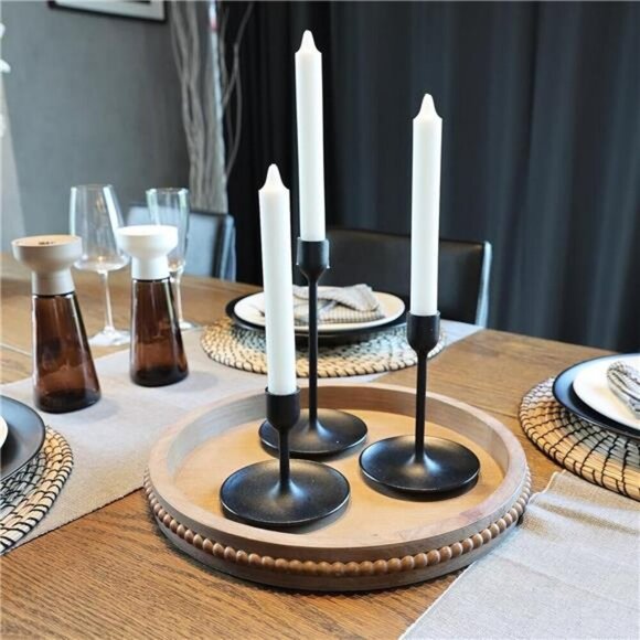 Round Wood Serving Tray Rustic Centerpiece Ottoman Tray Home Decor Organizer - Picture 5 of 7